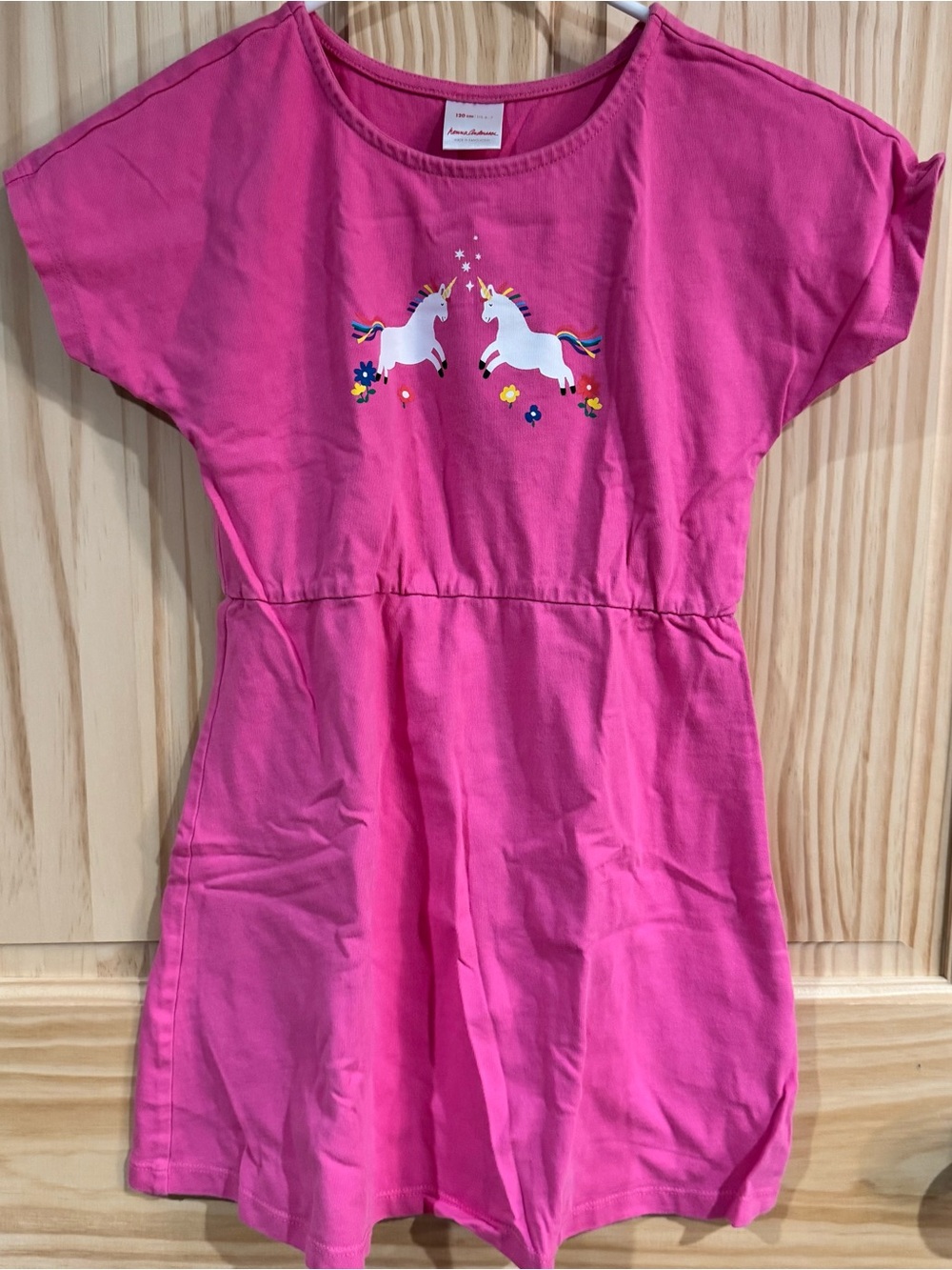 Hanna Andersson Girls Pink Unicorn Graphic Cotton Jersey Dress Size 120 US 6-7